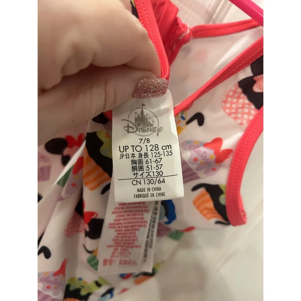 Disney‎ parks Swimsuit White Mickey Minnie Cupcake Print One Piece Zip bin B